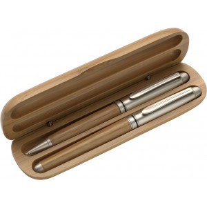 Bambusz tollkszlet fadobozban, ezst/natr (tollkszlet)
